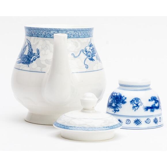 Vintage Cheng's White Jade Porcelain Blue and White Teapot - Picture 3 of 4